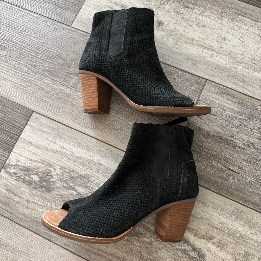 tom’s black ankle boots peep toe 6 - Picture 2 of 7